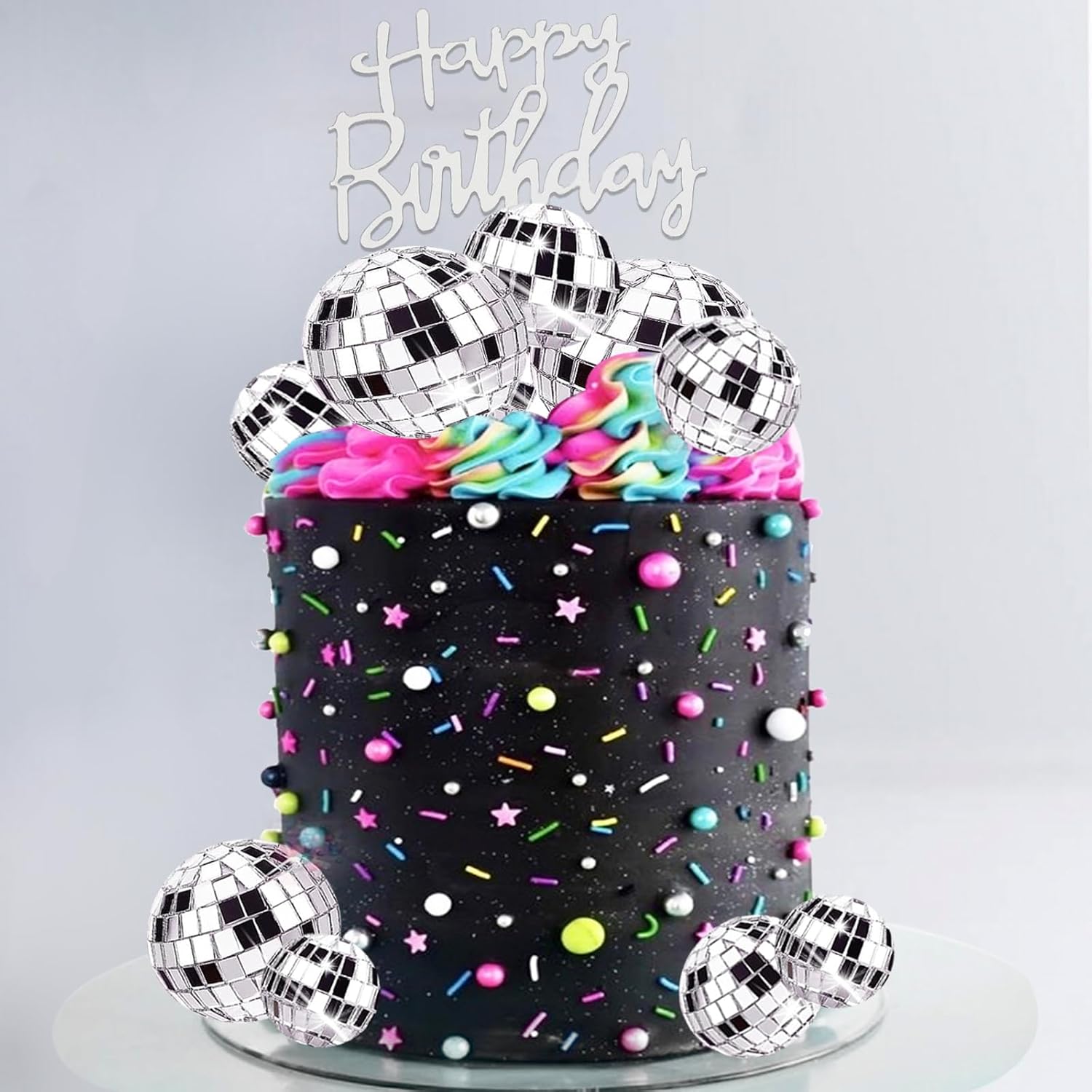 Star Tree Topper - 23 Pcs Disco Ball Cake Decoration,Mirror