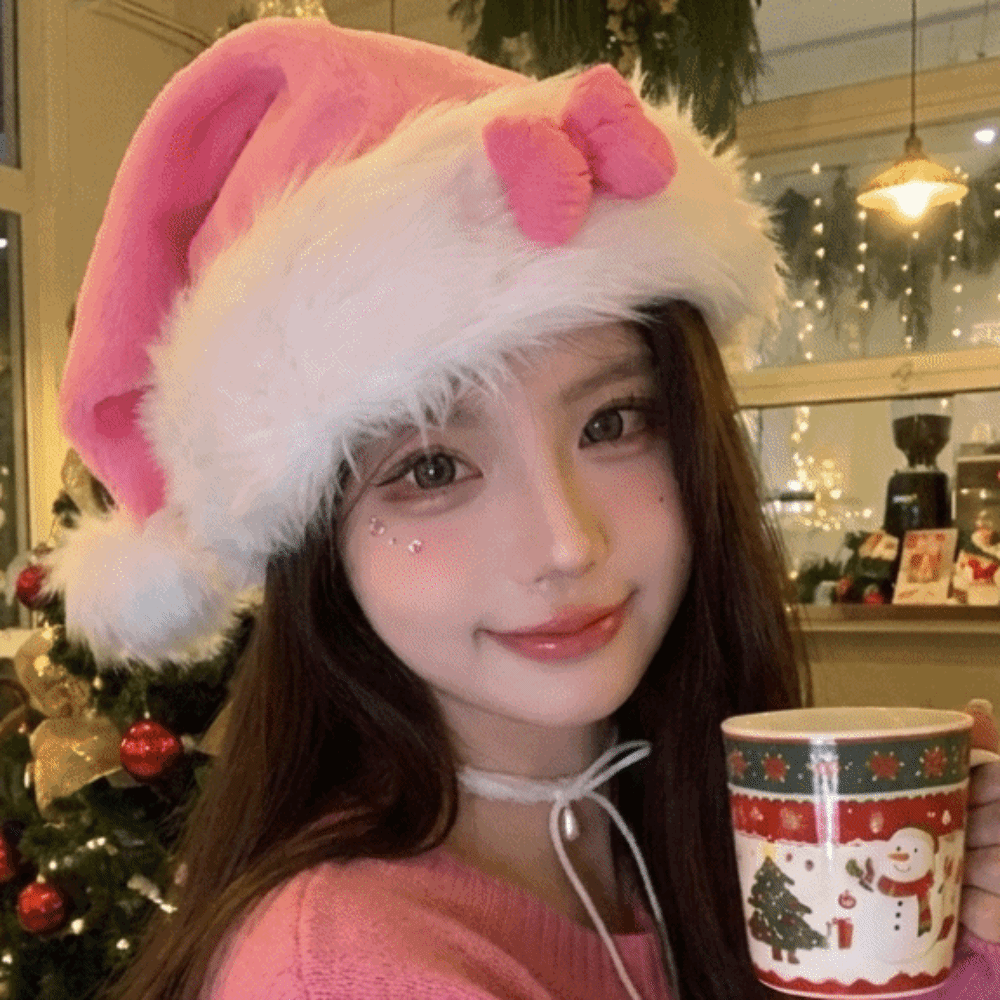 Chic Star Pattern Pink Bow San - Santa Hat Plush ulasan dan harga